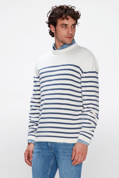 CREW NECK KNIT STRIPED COTTON KNIT WITH FLUO DETAILS WHITE